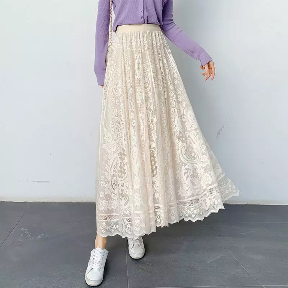 Elegant Cream Lace Maxi Skirt - Picture 9 of 13